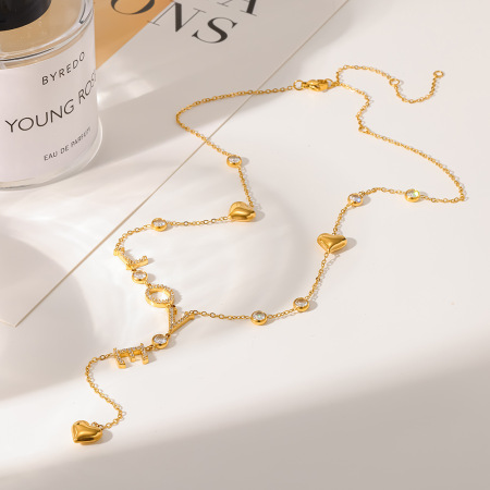 Collier pendentif femme élégant en forme de cœur avec lettre, en acier inoxydable étanche et zircon, collection romantique 2