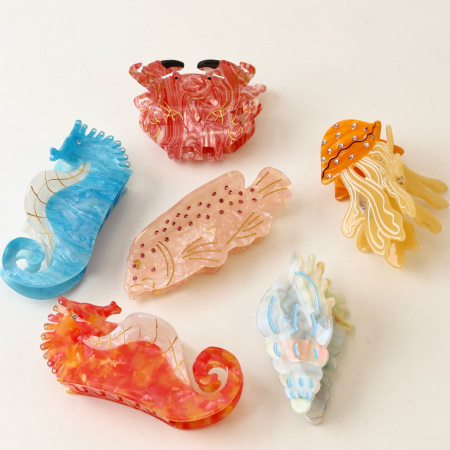 Série Simple Animaux Naturels Couleur Unie Dessin Animé Style Océanique Coquillages Acétate Cheveux Griffes