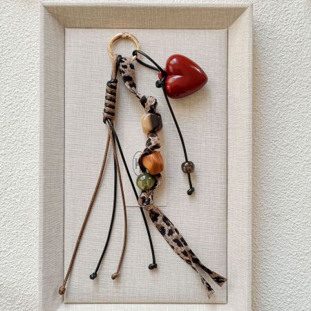 Porte-clés de sac en acrylique tissé, forme cœur irrégulière, imprimé léopard, collection romantique rétro 2