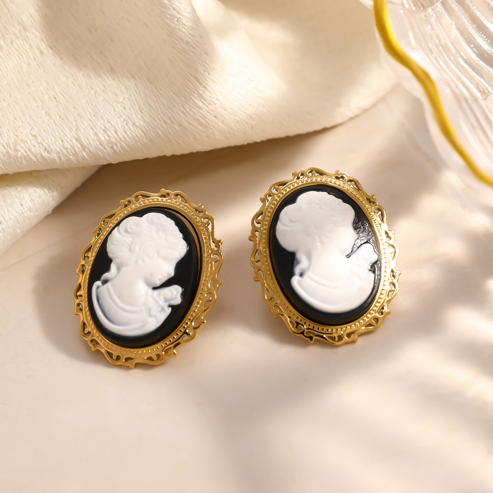 Boucles D'Oreilles Puces Pour Femmes, En Acier Inoxydable, Couleur Or, Collection Classique Daily Figure Image2