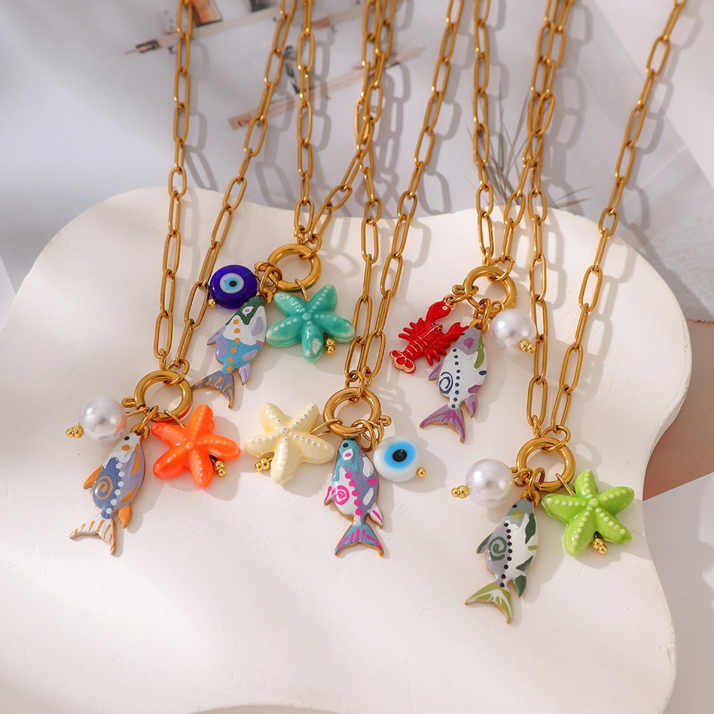 Colliers Pendentifs En Émail Pour Femmes, Style Océanique, Sur Le Thème Des Vacances Image2