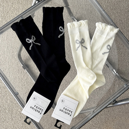 Chaussettes mi-mollet basiques à strass, couleur unie, légèrement rebondissantes