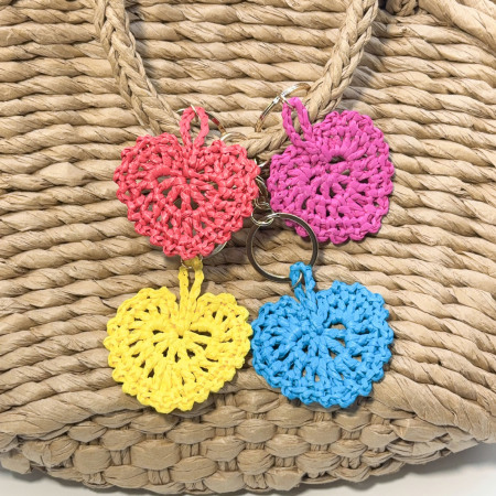 Porte-clés en raphia tressé ajouré, couleur unie, motif cœur de vacances, collection Simple Series