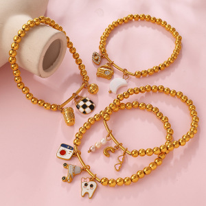 Bracelet À Breloques Pour Femme, Motif Fleur, Œil De Diable Et Lune, En Acier Inoxydable, Étanche, Couleur Or. h5 Image3