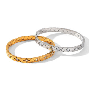 Bracelet Jonc Pour Femme Simple Series Daily Heart Ellipse Shape En Acier Inoxydable, Couleur Or, Avec Zircon, Étanche h5 Image6