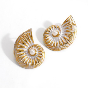 Boucles D'Oreilles Puces Pour Femmes, Style Océanique, En Acier Inoxydable Doré, Étanches, Collection Luxe, Collection Vacances h5 Image4