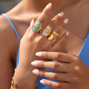 Ensembles De Bagues Pour Femmes Ocean Series Daily Shell Starfish En Acier Inoxydable Étanche Couleur Or h5 Image4