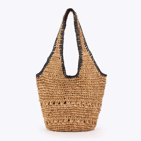 Sac trapèze femme en raphia tissé uni style vacances