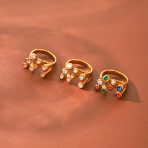 Bagues Pour Femmes En Acier Inoxydable Doré, Forme Irrégulière, Étanches, Serties De Zircon Et Ornées De Pierres Précieuses (Série Simple). h5 Image4