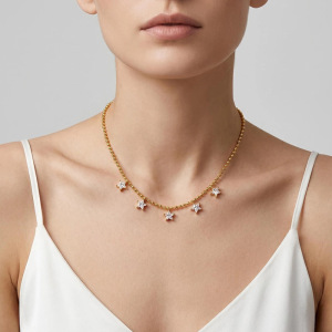 Colliers Pendentifs Pour Femmes, Série Luxueuse, Élégants Et En Forme D'Étoile, En Acier Inoxydable Étanche Couleur Or Et Zircon. h5 Image2