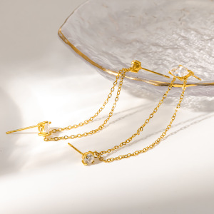 Boucles D'Oreilles Puces Pour Femmes, Élégantes, À Pampilles, En Acier Inoxydable, Imperméables, Couleur Or, Avec Zircon, Collection Luxueuse. h5 Image4