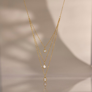 Colliers Superposés Pour Femmes, Collection Simple Series Daily Droplet Chain, En Acier Inoxydable, Couleur Or, Avec Zircon, Étanches. h5 Image2