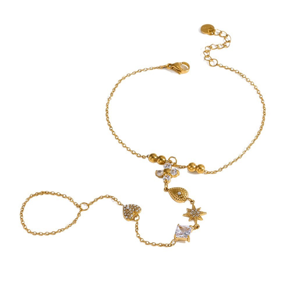 Chaîne De Main Pour Femme En Acier Inoxydable Doré, Ornée De Strass Et Ornée D'Un Cœur Romantique h5Image4