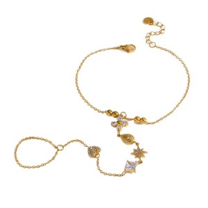Chaîne De Main Pour Femme En Acier Inoxydable Doré, Ornée De Strass Et Ornée D'Un Cœur Romantique h5 Image4