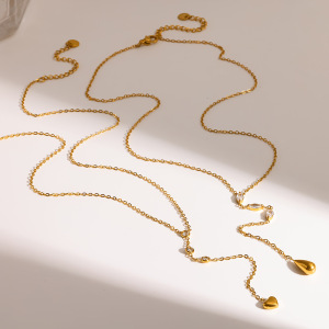 Collier Pendentif Élégant En Forme De Cœur Et Goutte D'Eau, En Acier Inoxydable Étanche, Couleur Or, Avec Zircon. h5 Image4
