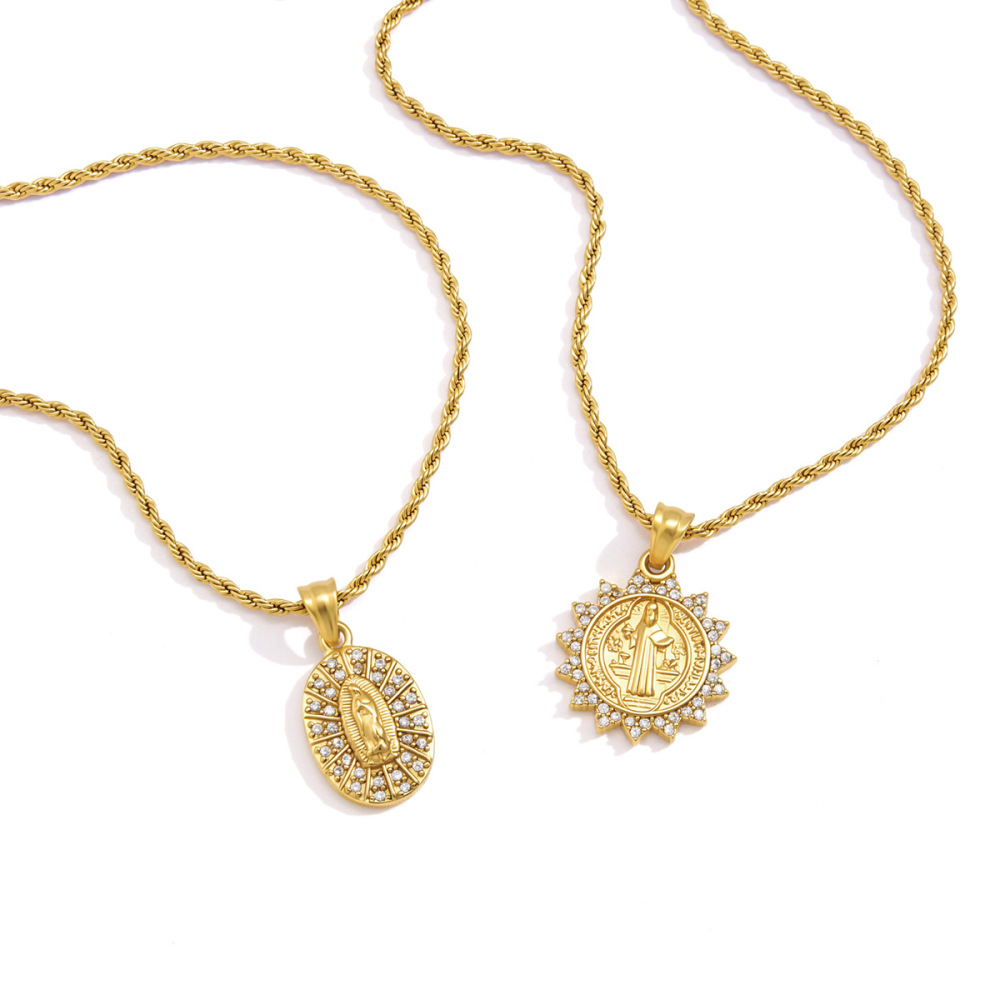 Colliers Pendentifs Pour Femmes De La Luxueuse Série Rétro En Forme De Croix Elliptique, En Acier Inoxydable Étanche Couleur Or Image5