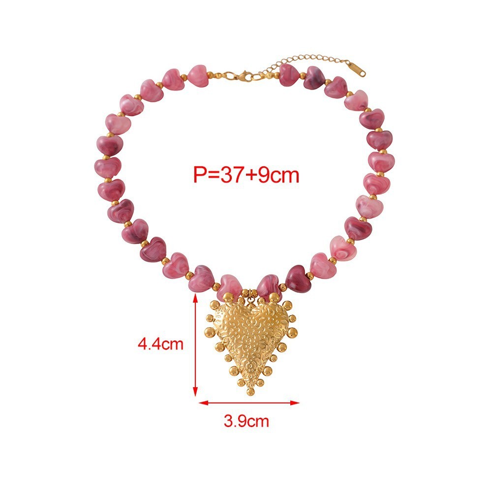 Colliers De Perles Pour Femmes Avec Pendentif Cœur En Résine Style Rétro h5Image4