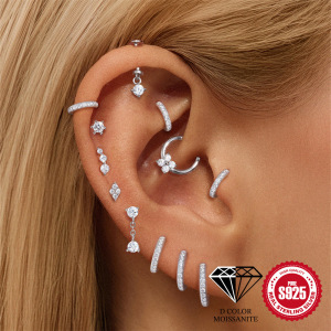 Boucles D'Oreilles Pour Femme En Argent Sterling 925 Plaqué Platine, Forme Simple Et Irrégulière, Serties De Moissanite. h5 Image2