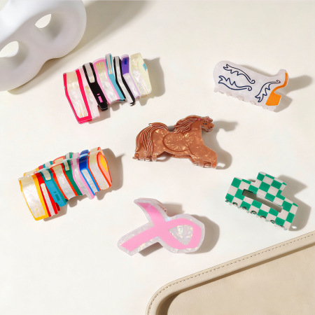 Griffes à cheveux unisexes en PVC, motif animaux mignons et couleurs assorties, série simple