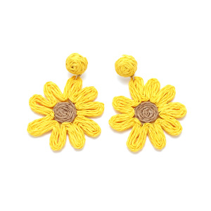 Boucles D'Oreilles Pendantes En Raphia Sweet Flower Pour Femme, Collection Romantique h5 Image4