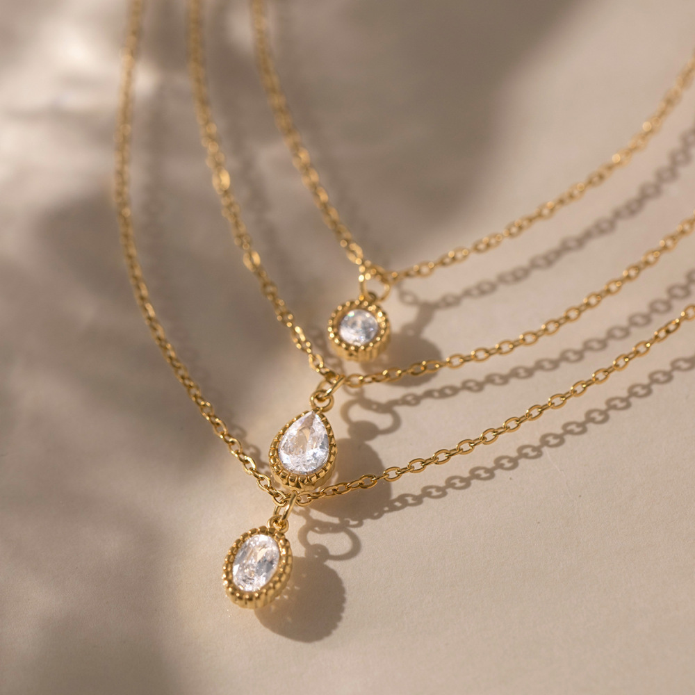 Colliers Superposés Pour Femmes, Collection Simple Series Daily Droplet Chain, En Acier Inoxydable, Couleur Or, Avec Zircon, Étanches. Image4