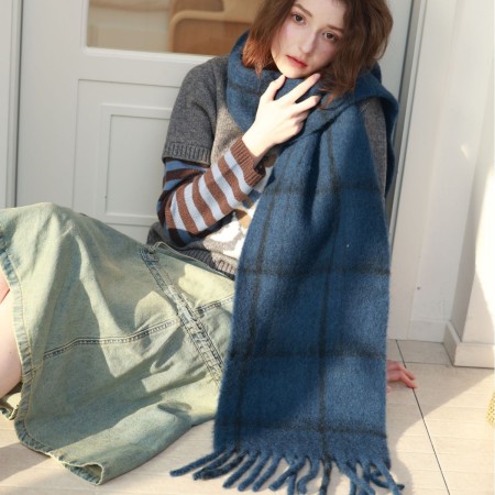 Écharpes d'hiver en laine et polyester à carreaux unis et à franges, collection Simple Series