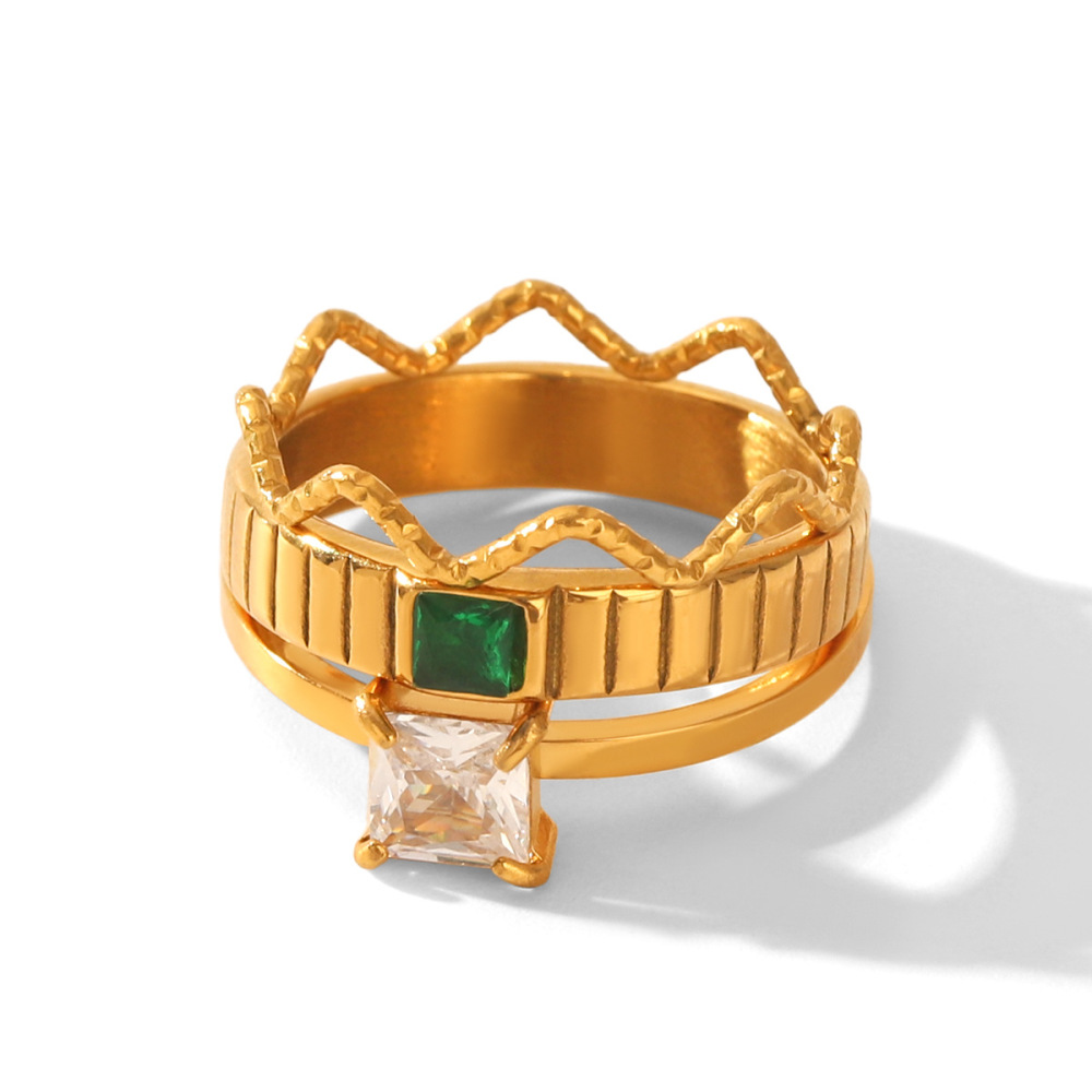 Bague Pour Femme En Acier Inoxydable Doré, Ornée De Zircon, Avec Lignes Rondes Unies, Couleur Unie, Style Luxueux Et Simple, Idéale Pour Un Usage Quotidien. Image6