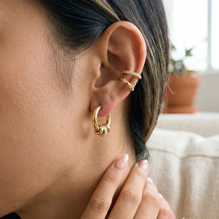 Boucles d'oreilles puces élégantes et rondes en acier inoxydable doré et zircon, pour femmes, collection Luxueuse.