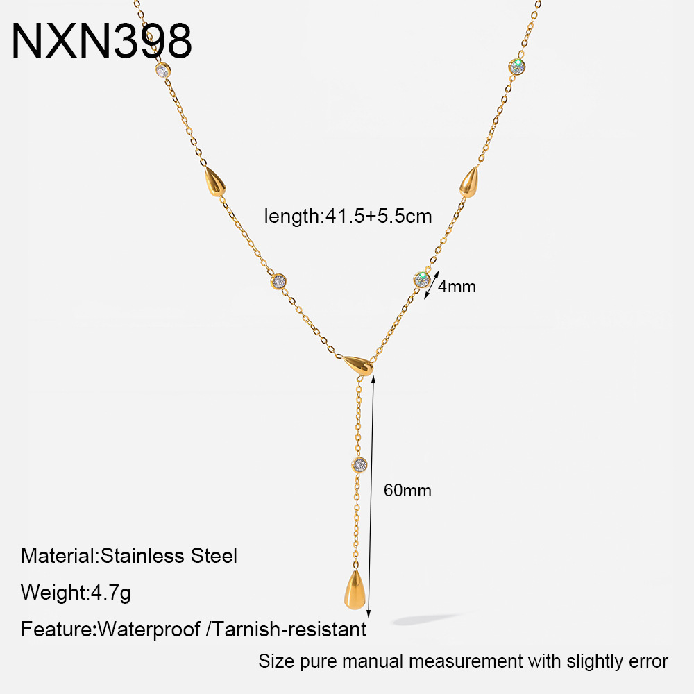 Colliers Pendentifs Pour Femmes En Acier Inoxydable, Étanches, Couleur Or, En Forme De Goutte Simple, Avec Zircon. 
