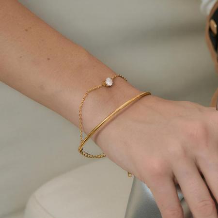 Bracelets à maillons simples en acier inoxydable étanche couleur or pour femmes