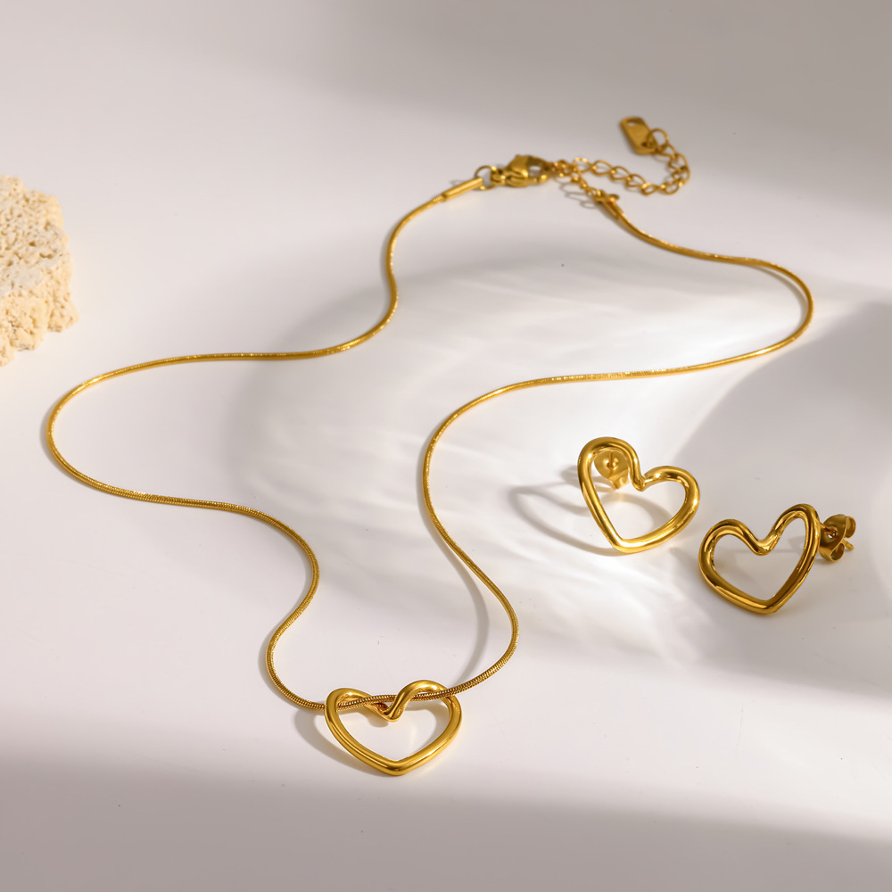 Boucles D'Oreilles Sweet Heart En Acier Inoxydable Étanche Couleur Or Pour Femmes Image2