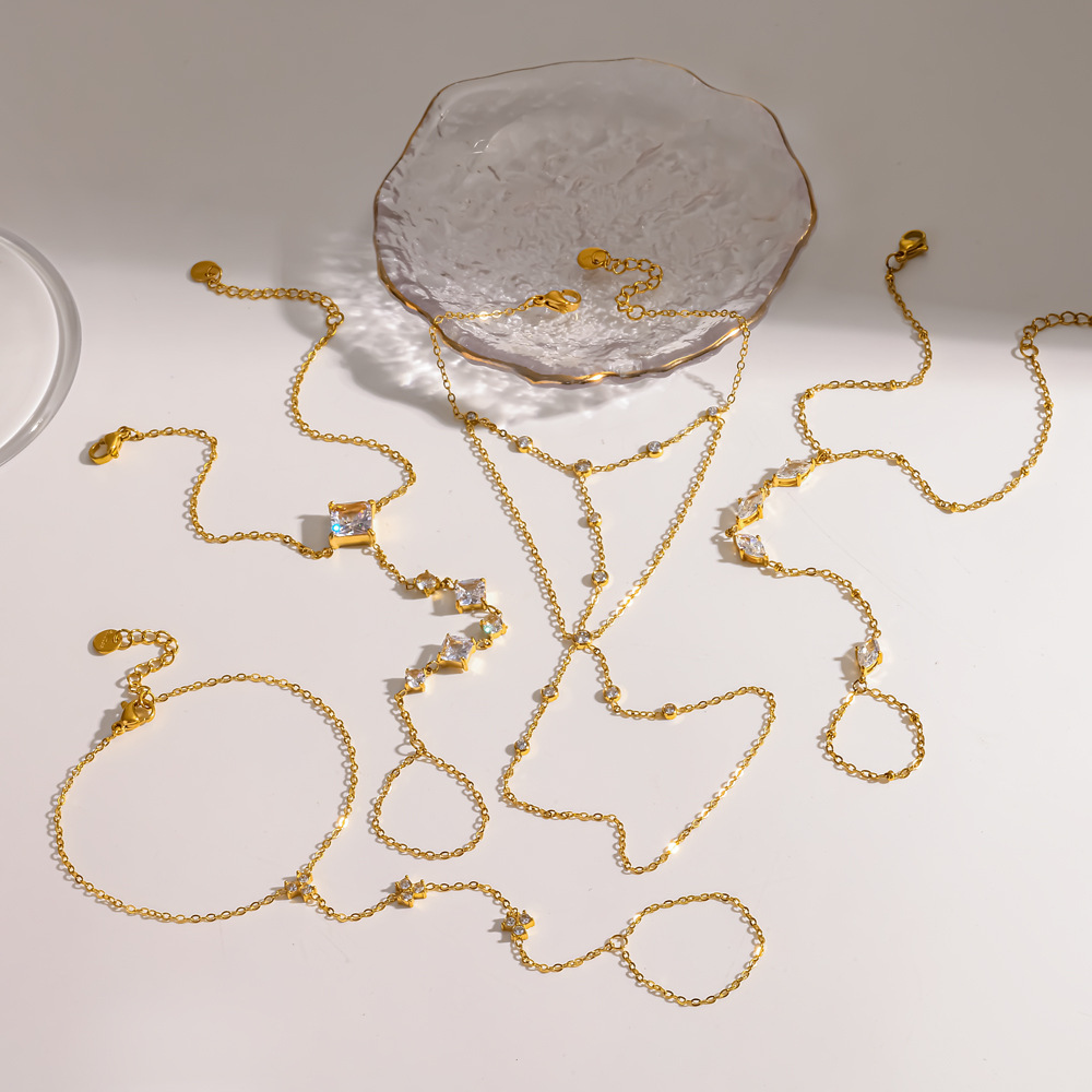 Chaîne De Main Luxueuse Pour Femme, En Acier Inoxydable Étanche, Couleur Or, Ornée De Strass. Image3