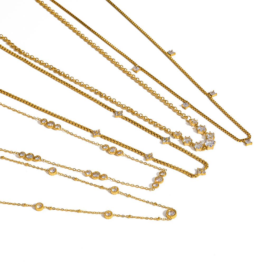 Colliers À Maillons Pour Femmes En Acier Inoxydable Étanche, Couleur Or, Ornés De Strass Image4