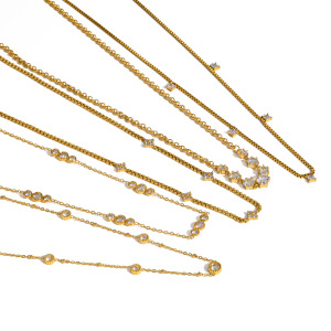 Colliers À Maillons Pour Femmes En Acier Inoxydable Étanche, Couleur Or, Ornés De Strass h5 Image4