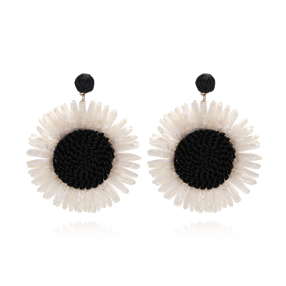 Boucles D'Oreilles Pendantes En Raphia Sweet Flower Pour Femme, Collection Romantique 