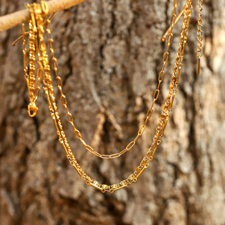 Colliers superposés pour femmes, en acier inoxydable, couleur or, étanches, de la collection Simple Series Daily Chain