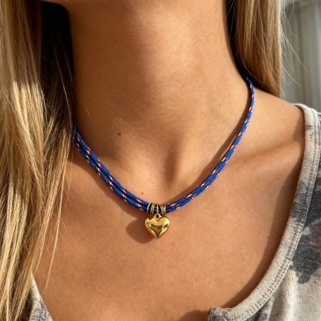 Colliers tressés pour femmes, en corde dorée avec motif cœur simple