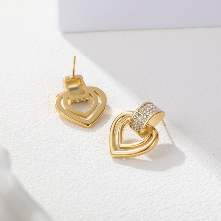 Boucles d'oreilles pendantes Simple Series Daily Heart pour femmes, en acier inoxydable doré, étanches. 2