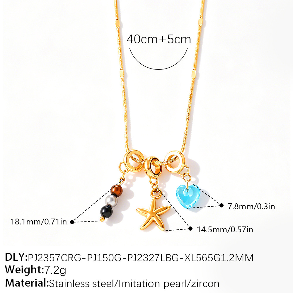Colliers Pendentifs Pour Femmes En Acier Inoxydable Étanche, Couleur Or, Strass Et Perles Artificielles 