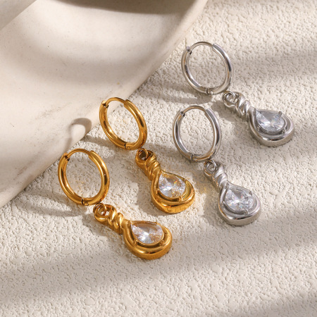 Boucles d'oreilles pendantes pour femmes, en acier inoxydable doré avec zircon, collection Simple.