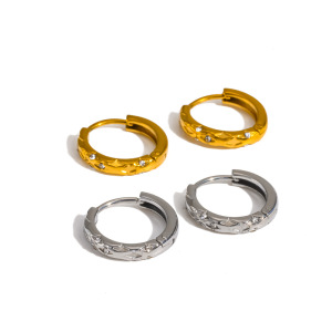 Boucles D'Oreilles Créoles Pour Femmes En Acier Inoxydable Étanche, Couleur Or, Ornées De Strass h5 Image4
