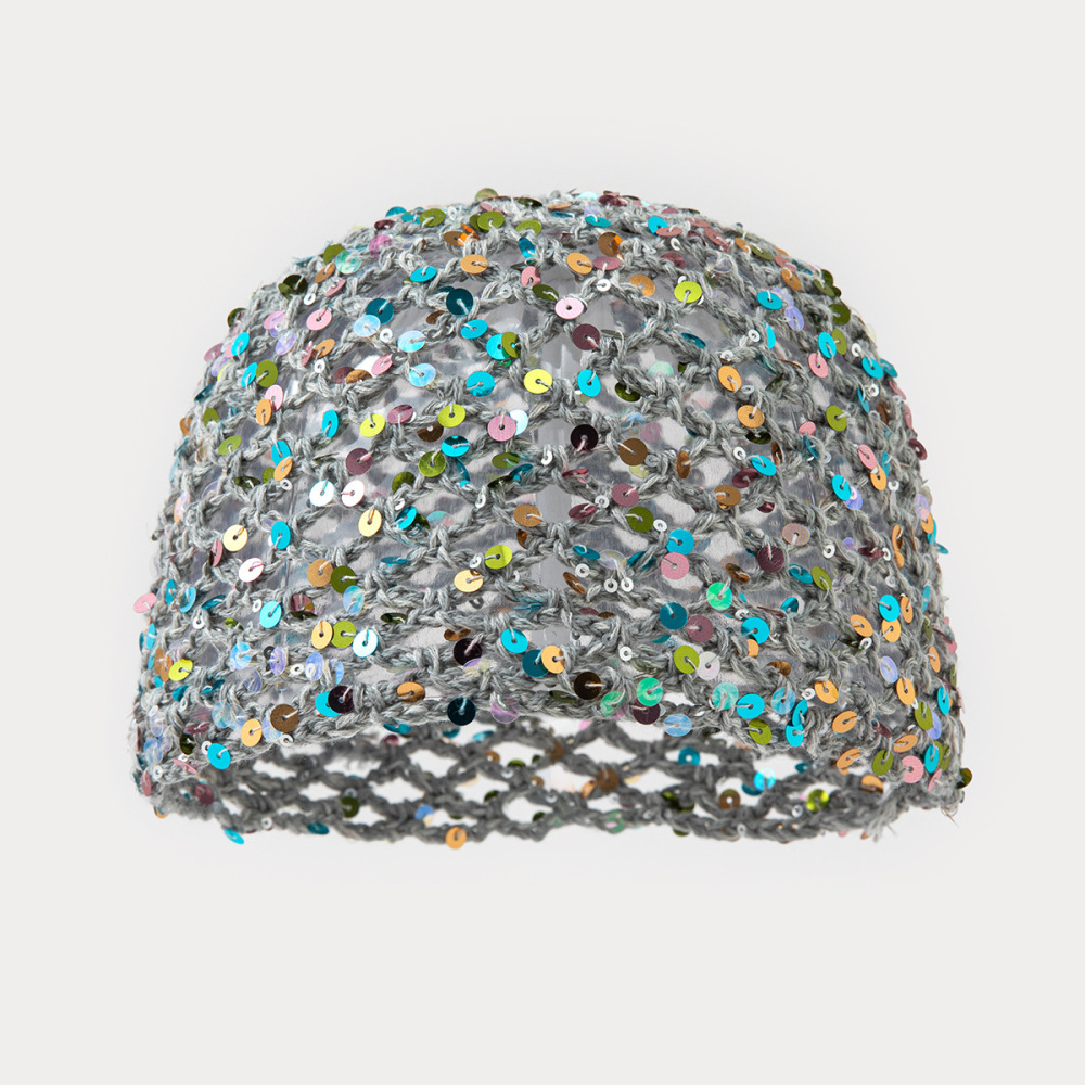 Chapeau Tissé À La Main En Coton Uni Ajouré Et Orné De Sequins, Collection Simple Series.
