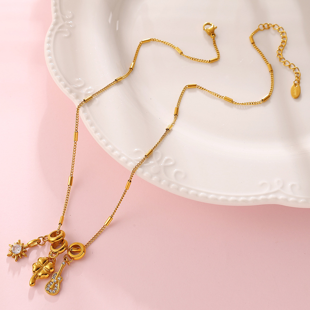 Colliers Pendentifs Pour Femmes En Acier Inoxydable Étanche, Couleur Or, Ornés De Strass Image3
