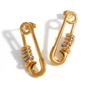 Boucles D'Oreilles Puces Pour Femmes, Élégantes, De Forme Irrégulière, En Acier Inoxydable Étanche, Couleur Or, Collection Simple. h5 Image4