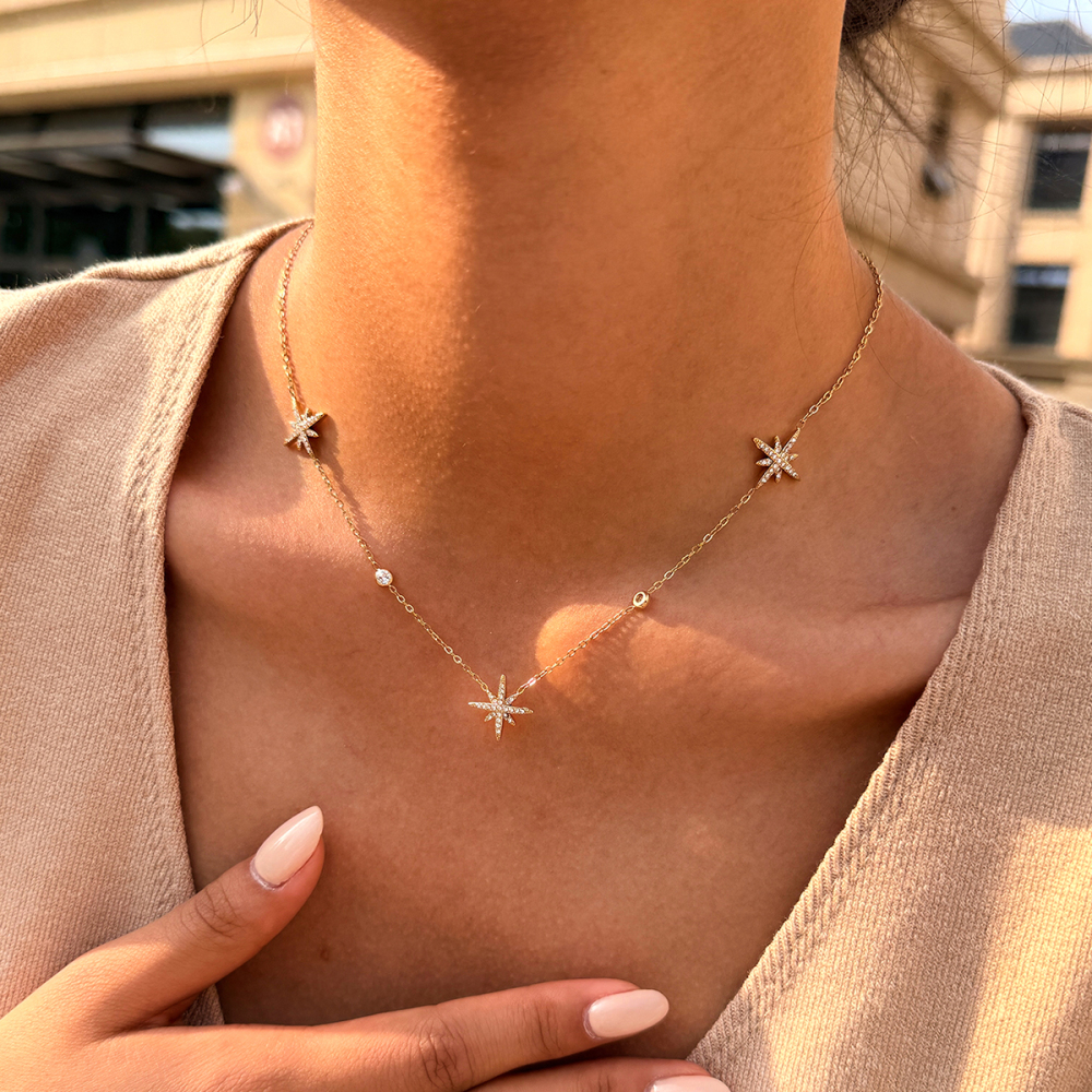 Colliers Pendentifs Pour Femmes Simple Series Daily Star En Acier Inoxydable Étanche Couleur Or Image2