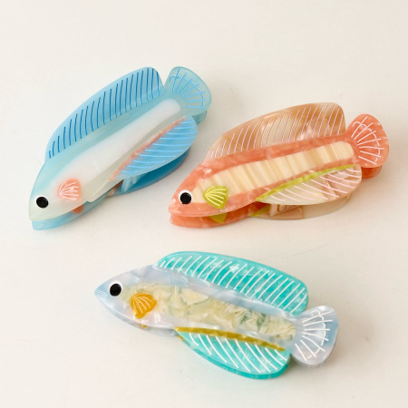 Pinces à cheveux en acétate de poisson, style océanique mignon et coloré, série simple 2