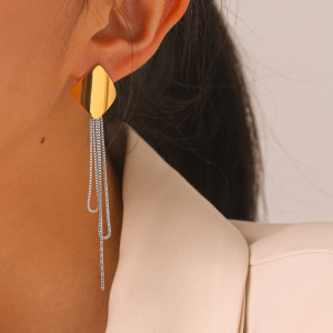 Boucles D'Oreilles Pendantes Pour Femme, Style Géométrique, Avec Pompon Rond, En Acier Inoxydable Étanche, Couleur Or. h5 Image4