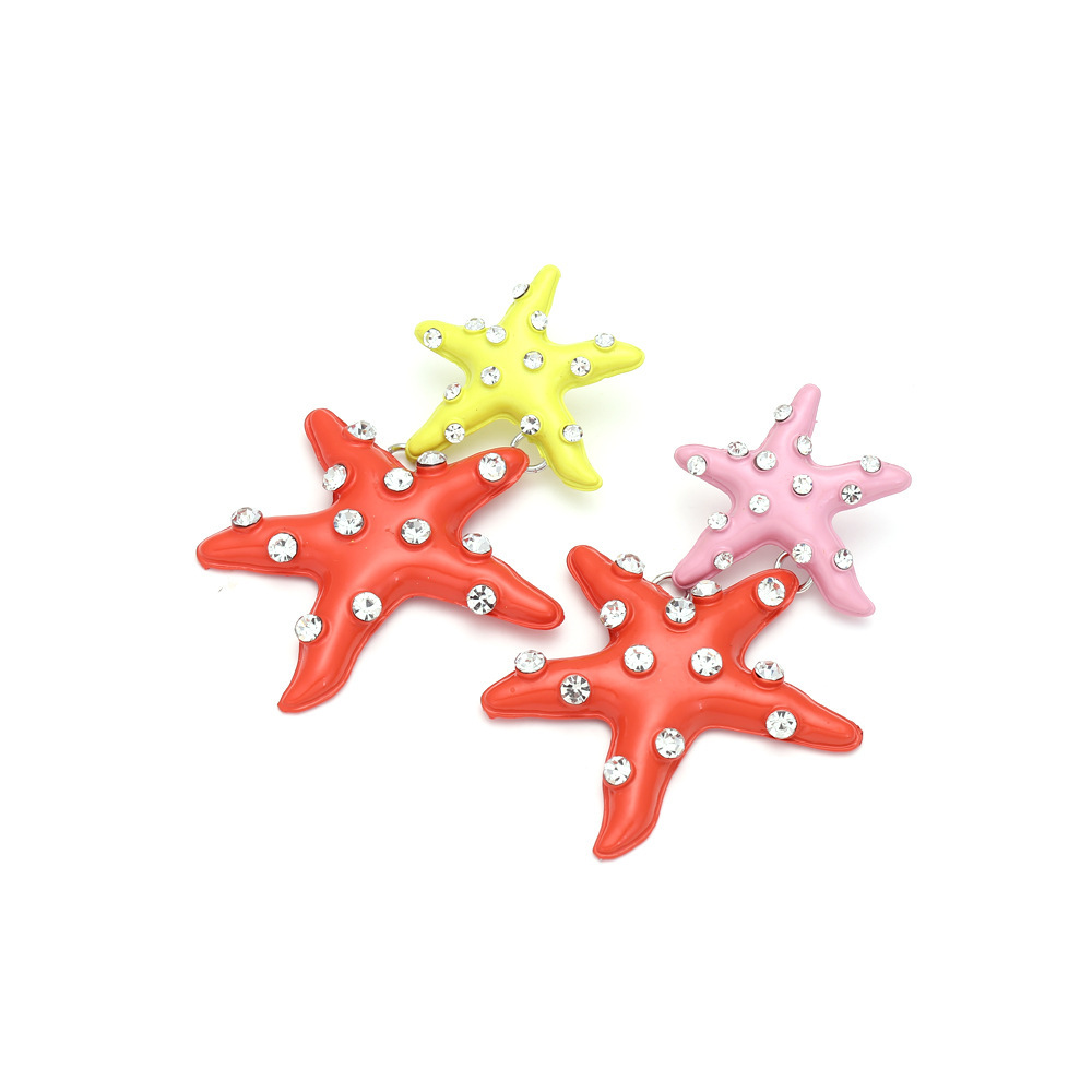 Boucles D'Oreilles Pendantes Pour Femme, Style Océanique, En Alliage Et Strass, Motif Étoile De Mer h5Image3