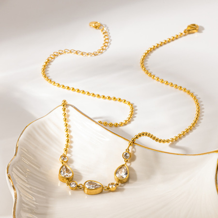 Colliers pendentifs pour femmes, série luxueuse, élégants, en forme de goutte, en acier inoxydable étanche, couleur or, avec zircon.
