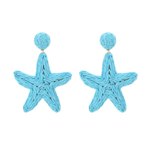 Boucles D'Oreilles Pendantes En Raphia Étoile De Mer, Style Océan, Collection Simple Series. h5 